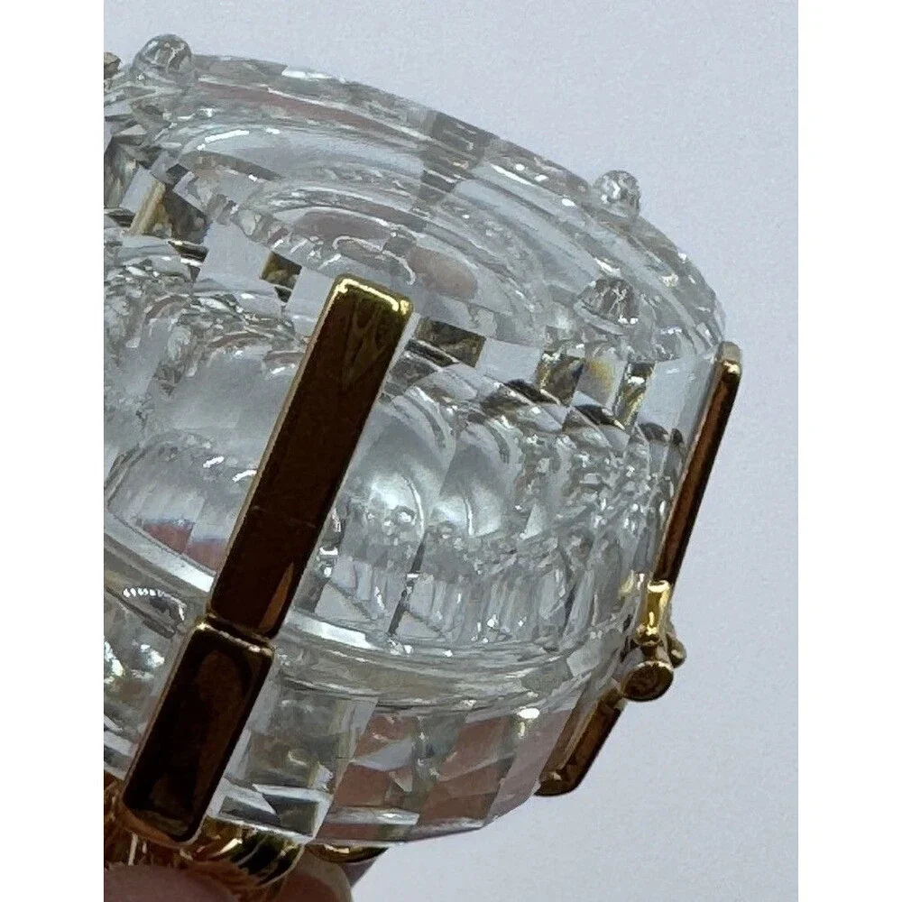 Glass Trinket Box Gold Bow Hinged Jewelry Holder Ring Box w Mirror